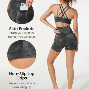 Gym Style Women High Waisted Yoga Shorts Custom Moisture Wicking Quick Dry Breathable Spandex/Cotton Stretch Shorts <b>Pattern</b> for - Product Image 4