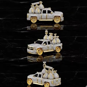 Fully Iced Out Truck <b>Pendant</b> <b>Solid</b> 925 Silver 18K <b>Gold</b> Plated Moissanite Hip Hop Charms Rapper Bling Two Tone <b>Pendant</b> For Men's - Product Image 3