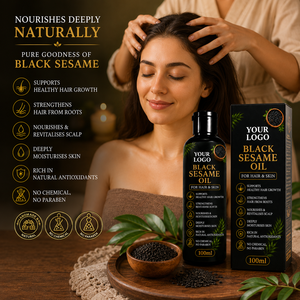Huile de sésame noir en marque privée pour les cheveux et les massages cutanés |   Huile capillaire naturelle au sésame pour nourrir le cuir chevelu, soigner les cheveux et hydrater la peau - Product Image 2