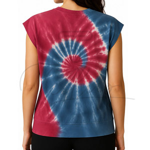 <b>Tie</b> Dyed Plus Size Women's Tank Top Crew Neck Casual Summer Knitted Sleeveless Top Red Blue White Pattern - Product Image 3