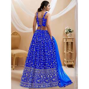 Plus Size Blue <b>Sequins</b> Georgette Wedding Lehenga Choli - Product Image 4