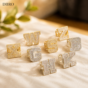 Custom Letter <b>Cocktail</b> <b>Rings</b> <b>Gold</b> Plated Moissanite Pave Setting Baguette Shape Unisex Luxury Wedding Anniversary Gift Party - Product Image 1