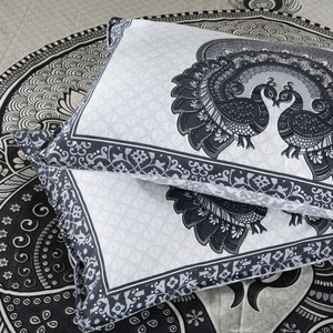 <b>Black</b> & White Peacock Printed Flat Cotton Bedsheet <b>Set</b> Double <b>Bed</b> Bedding 2 Pillow Covers Hotel & Home Style Wholesale Price - Product Image 4