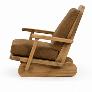 Fauteuil de relaxation en teck massif avec coussin brun, mobilier d'extérieur de luxe pour jardin, hôtel, resort, villa et terrasse - Product Image 6