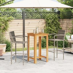 Juego de barra de patio de 3 piezas de acacia y poli ratán en madera maciza gris Muebles duraderos y elegantes - Product Image 3