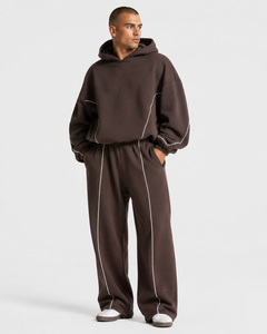 Wholesale <b>Men's</b> <b>Brown</b> Contrastline Trackshiut Premium Quality Oversized Cotton Fleece <b>Men's</b> Custom Logo Sweatsuit Set OEM - Product Image 1
