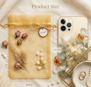 Sacs cadeaux en organza transparent de qualité supérieure, en gros, avec fermeture à cordon en satin, durables, faits à la main, pour anniversaires, Nouvel An, Ramadan - Product Image 4