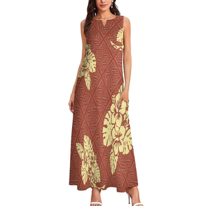 Vestido Maxi Rosa de Último Diseño, Estampado Tribal Polinesio Samoano, Vestido sin Mangas para Mujer, Vestidos Casuales Isleños - Product Image 2