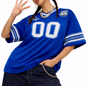 Camiseta de Fútbol Americano de Malla de Poliéster Azul Rey, Cuello en V, Talla Grande, Número de Equipo Personalizado, Uniforme Personalizado, Proveedor de Fábrica OEM al por Mayor - Product Image 5