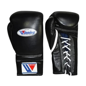 ถุงมือชกมวย Pro Winning ขนาด 14oz 16oz สีดำ ปรับแต่งได้ ถุงมือฝึกซ้อมคิกบ็อกซิ่ง แบบผูกเชือกและสายรัดแบบ Hook & Loop หนังแท้ - Product Image 3