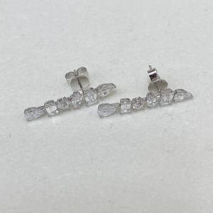 Pendientes de Diamantes de Corte Esmeralda, Pera, Marquesa y Redondo, Pendientes de Diamantes Cultivados en Laboratorio, Pendientes Colgantes de Oro Sólido, Conjunto de Novia para Boda - Product Image 3