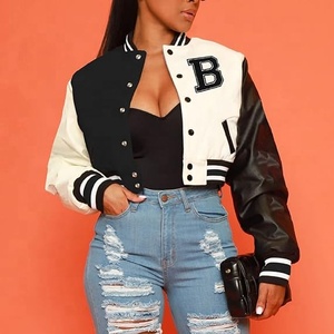 Premium Women's Cropped Varsity <b>Jacket</b> Customizable <b>White</b> Black Cotton Design Manufacturer's Finished Product Breathable Feature - Product Image 3