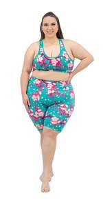 Shorts Activewear Femme Taille Basse à Imprimé Floral en Tricot Respirant Coton Spandex Coupe Classique avec Cordon de Serrage - Product Image 1
