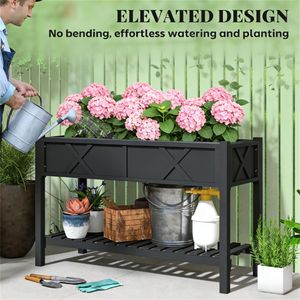 Fioriera Rialzata Nera in Legno per Giardino e Contenitore per Attrezzi da Giardinaggio - Product Image 3
