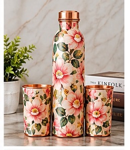 Juego de Botella de Agua de Cobre Hecha a Mano con 2 Tazas, Diseño de Árbol de Montaña, Botella Metálica Portátil para Viajes - Product Image 4