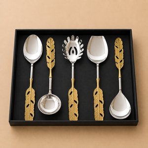 High End Stainless Steel <b>Serving</b> <b>Spoon</b> Ensemble with Decorative Leaf Accents for Weddings Parties and Gatherings - Product Image 1