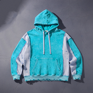 Sudaderas con capucha y cremallera personalizadas, con lavado ácido, estampadas, estilo streetwear, vintage, con apliques gráficos de piedra y bordados, de color liso. - Product Image 3