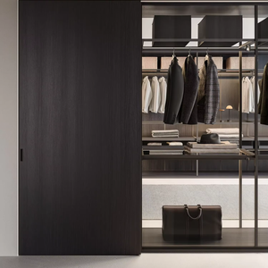 Armoire sur pied en bois au design européen moderne personnalisée JY Project avec portes coulissantes, miroir, tiroirs et éclairage LED pour chambre à coucher - Product Image 3