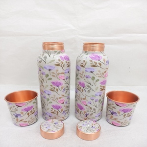 Artisan <b>copper</b> water <b>bottle</b> with polished surface ideal for <b>drinking</b> water supports wellness at home office gym travel - Product Image 2