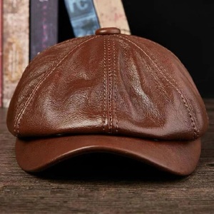 Unisex Genuine Leather Cabbie <b>Caps</b> Casual Vintage Driving <b>Flat</b> Winter <b>Men's</b> Adjustable Elastic Customizable Image Character - Product Image 4
