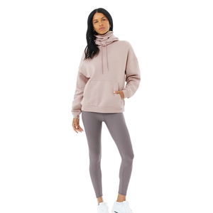 Sweat-shirt à capuche oversize pour femme, couleur unie, tricoté en coton et fibre de bambou, épaules tombantes, manches longues, pour l'automne - Product Image 5