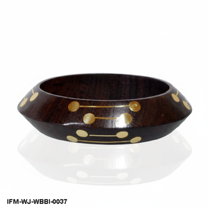 Brazalete de Madera Oscura Hecho a Mano con Incrustaciones de Latón, Brazalete de Madera Geométrico Estilo Boho, Joyería Étnica Minimalista para Mujer - Product Image 1