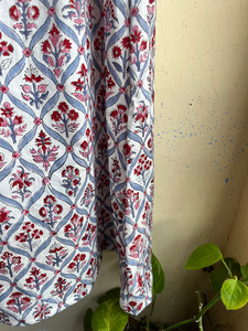 Robe longue en coton indien imprimée à la main, col carré, manches longues, imprimé floral, robe maxi décontractée à manches longues pour femmes - Product Image 5