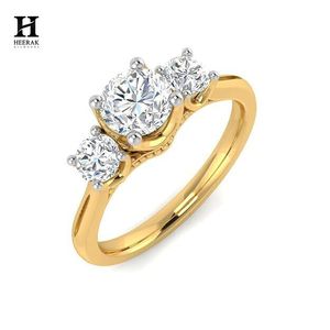 Bague personnalisée en or avec trois diamants de laboratoire, coupe ronde, solitaire, trio, bijoux fins, fabricant en gros - Product Image 3