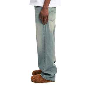 Jeans en denim uni foncé respirant et décontracté pour hommes, brodés, vente en gros directe du fabricant, pour l'été, l'automne et l'hiver - Product Image 3