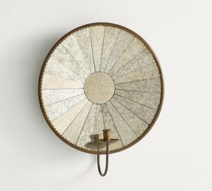 Bronze Handmade Embossed Wall <b>Sconce</b> <b>Candle</b> Holder Circular Antique Mirrored Backplate Single Arm Design for Home Decoration - Product Image 2