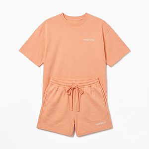Ensemble court deux pièces pour femmes, tricot uni de haute qualité, personnalisable, t-shirt et short avec tissu respirant et écologique - Product Image 4