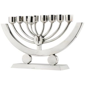 Handcrafted <b>Silver</b> Metal Menorah Traditional Hammered Texture Jewish Hanukkah Decorative Home Accent - Product Image 2