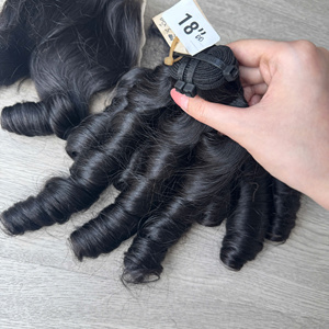 Precio al por mayor 100% Raw Virgin vietnamita humano encaje peluca trama hinchable rizado Color Natural Super doble dibujado extensiones de cabello - Product Image 6