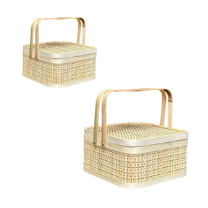 Panier-cadeau en bambou le plus vendu avec couvercle et poignées de transport, couleur personnalisable disponible, panier-cadeau et décoration en osier artisanal - Product Image 1