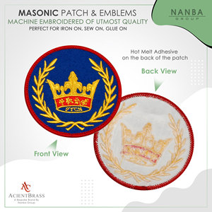 Wreathed Embroidered Iron-On Patch Gold Crown on Blue Background 3'' Diameter for Hat & Apparel - Product Image 2