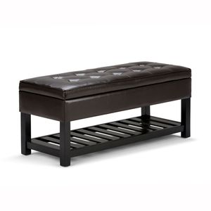 Panca contenitore Cosmopolitan Tanners Brown con fondo aperto, elegante sgabello e ottoman. - Product Image 1