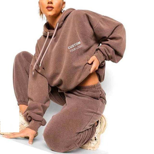 Conjuntos Deportivos de Moda para Mujer, Ropa Urbana con Logotipo Personalizado, Sudadera con Capucha, Pantalones Deportivos Casuales de Invierno, 100% Algodón, Transpirable y de Secado Rápido - Product Image 4