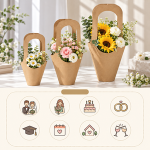 Sacs à fleurs en kraft personnalisés avec poignée, emballage pour fleuristes OEM, vente en gros, fournisseur d'usine - Product Image 5