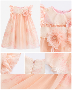 Robe de princesse florale pour filles avec manches à volants |   Robe élégante rose pour occasions spéciales - Product Image 3