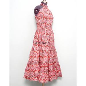 Robe ample pour femme, col en V, taille naturelle, en coton écologique respirant et lavable, imprimé palmiers, pour l'été et l'automne, idéale pour les fêtes - Product Image 3