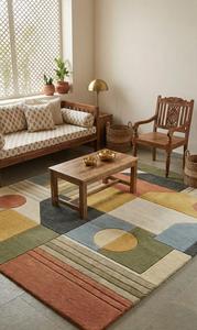 Tapis de luxe en laine tuftée à la main, antidérapant, à motif géométrique abstrait, à poils moyens, pour salon, chambre, salle à manger, décoration intérieure - Product Image 4