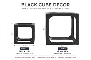 Juego de 2 Esculturas Cúbicas de Aluminio Negro, Escultura Cuadrada Hueca Minimalista Moderna, Decoración para el Hogar, Hechas a Mano, para Bodas y Diwali - Product Image 2