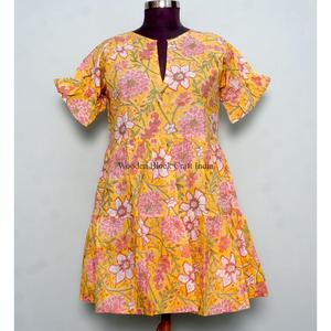 Vestido Corto Tipo A para Mujer, Cómodo, Formal, para Viaje, Ecológico, Cintura Natural, 100% Algodón, Estampado Floral Digital - Product Image 4