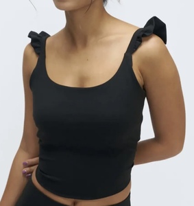 Crop top en gros, vêtements de sport confortables pour femmes, haut ajusté de haute qualité, haut basique moulant, col rond, sans manches à volants - Product Image 2