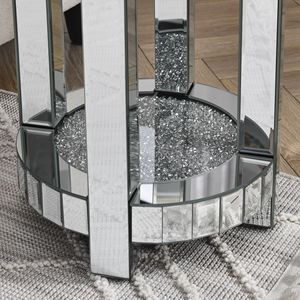 Modern 2-Layer Silver <b>Round</b> Mirror Console <b>Table</b> Crystal Inlay <b>Small</b> Sofa <b>Table</b> Storage Space Elegant Silver Decorative <b>Table</b> - Product Image 3