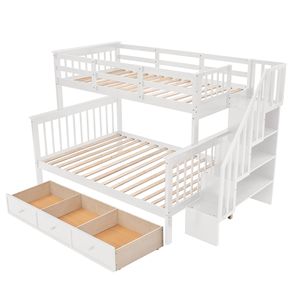 Letto a castello bianco a due piazze (singolo sopra matrimoniale) con cassetti contenitore e sponda di protezione per camera da letto o dormitorio per adulti - Vecchio SKU LP0002 - Product Image 6