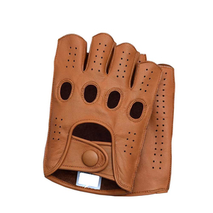 Custom Logo Brown Faux Leather Driving <b>Gloves</b> <b>Fingerless</b> Unisex All Seasons for Travel Daily Use Custom Color - Product Image 5