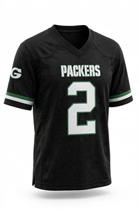 Mens <b>Black</b> <b>Football</b> Jersey Green <b>White</b> Trim Sports Team Game Shirt Short Sleeve V Neck Athletic Fan Apparel Custom Hot selling - Product Image 3