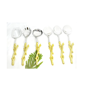 Ensemble de serveurs à salade en acier inoxydable et laiton, manche en laiton durable personnalisé, fourchette et cuillère sur mesure, design personnalisé, ustensiles d'hôtel - Product Image 6