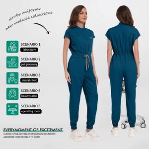 Elegante mono elástico de una pieza para enfermería médica con pantalón largo, uniforme quirúrgico para salón de belleza, conjunto de scrubs - Product Image 4